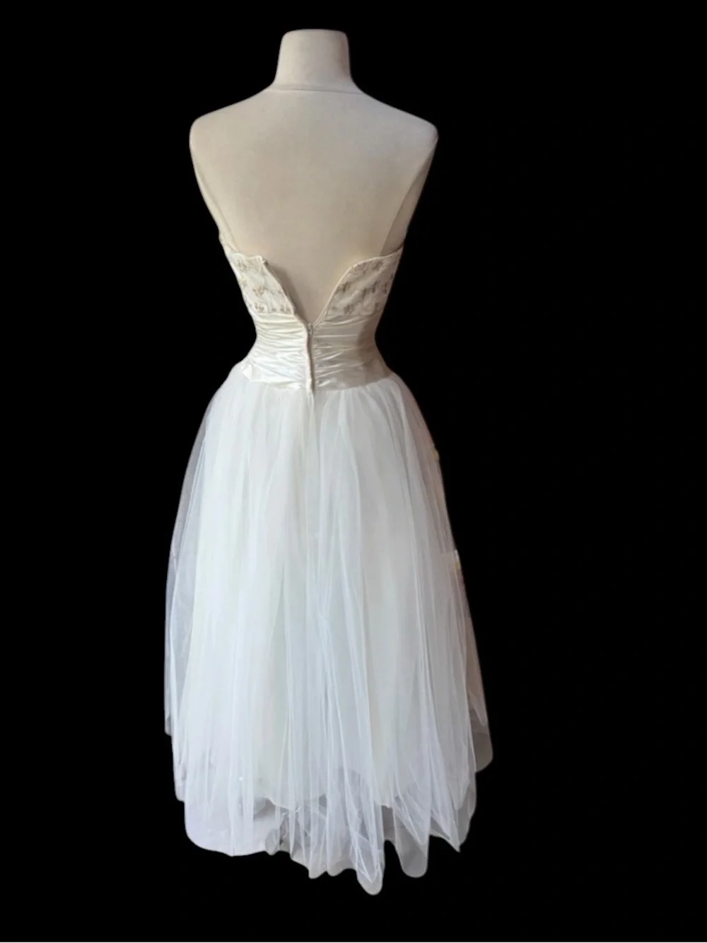 1980s/90s Jessica McClintock for Gunne Sax Off White Embroidered Satin Tulle Par